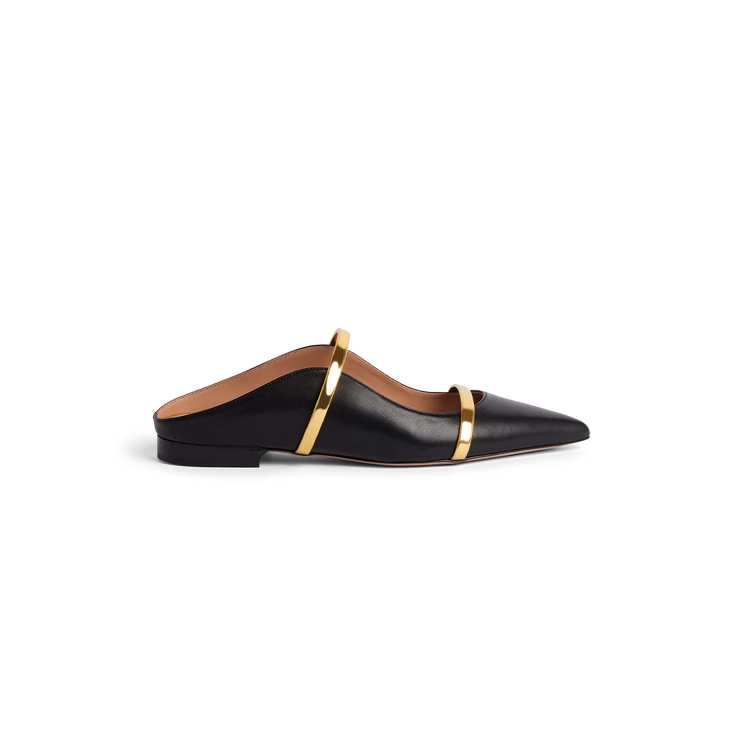 MALONE SOULIERS MAUREEN BLACK & GOLD LEATHER FLAT MULES MAUREENFLAT29BLK MALONE SOULIERS MAUREEN BLACK & GOLD LEATHER FLAT MULES MAUREENFLAT29BLK